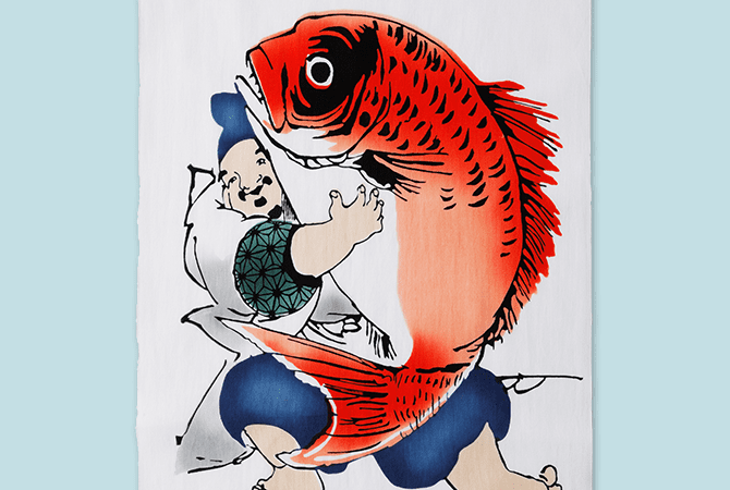 アートフレームと絵てぬぐい(「歌舞伎衣裳・三千歳(梅)」、「吊り飾り」、「歌舞伎」、「駄菓子屋の夢」、「日本の夏」、「鯉の滝のぼり」、「大はし阿たけの夕立」、「鯛を抱く恵比寿さま」、「舞妓さん」、「亀戸梅屋敷舗」) イメージ 14
